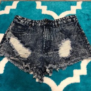 Distressed Blue Acid Washed F21 Denim Shorts